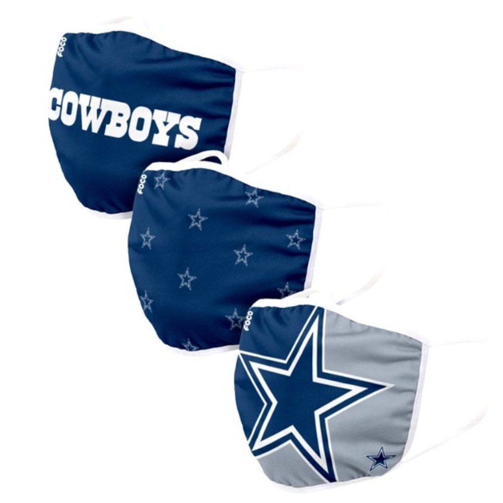 New in Package DALLAS COWBOYS Face Covering Face Mask Masks Set of 3